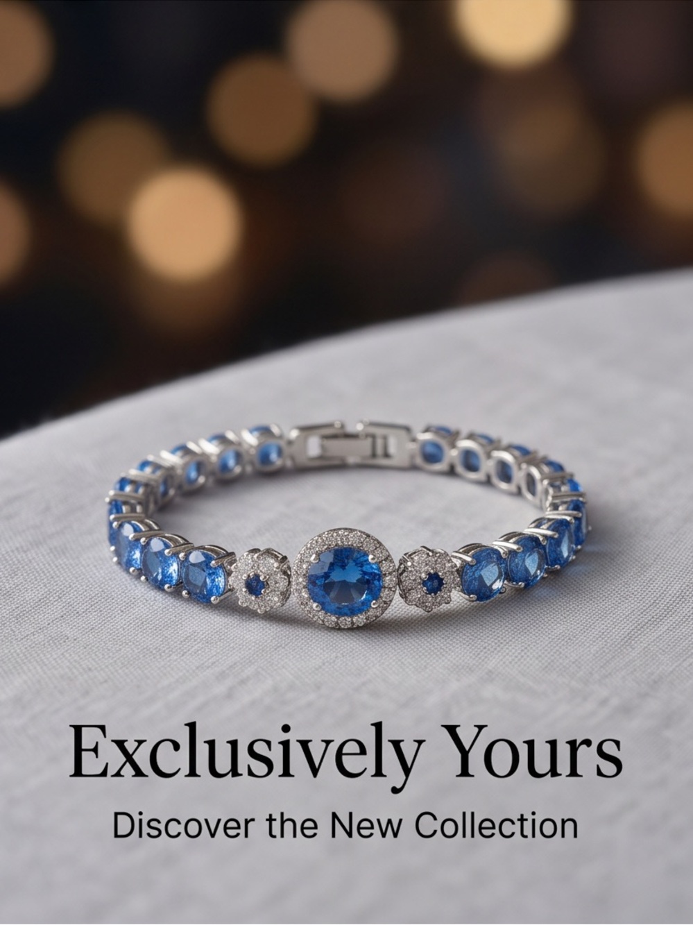 Royal Blue Gemstone & Crystal Halo Bracelet (6.5" - 7.5")